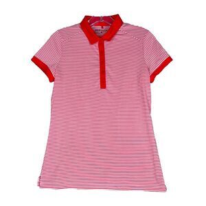 NIke Shirt Womens Small Orange White‎ Striped Golf Polo Casual Preppy Outdoors